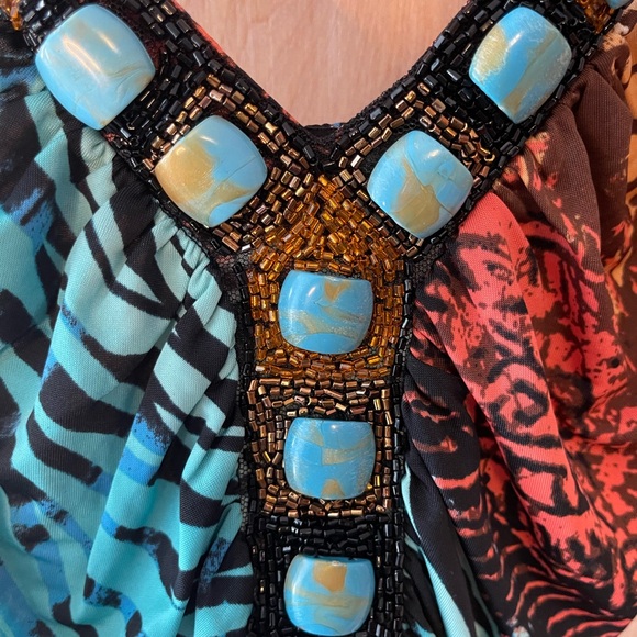 VENUS Multicolor V-Neck Maxi Dress Size Medium - Picture 3 of 6